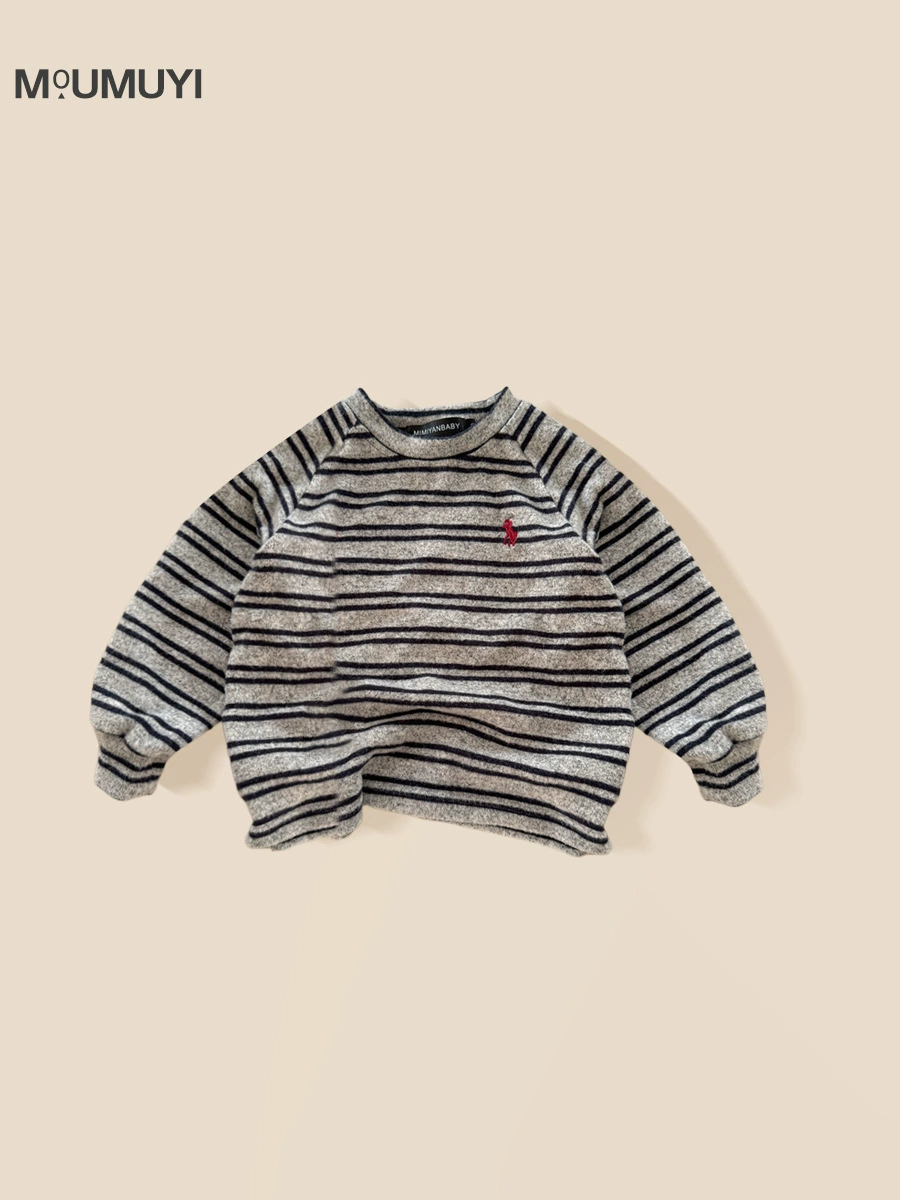 Demi-season solid body-friendly children's long-sleeve for boys, Korean style, increased thickness