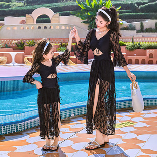 New Black Parent-child Swimsuit Mother-daughter one-piece skirt Girl Girl Princess Swimsuit Beach Family Swimsuit