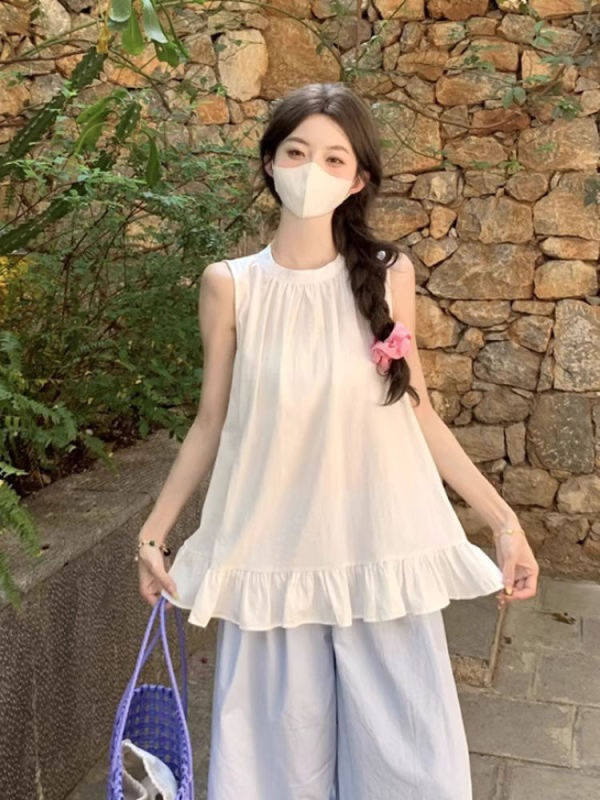 多巴胺黄色法式小资小上衣女夏无袖背心衬衫设计感独特漂亮娃娃衫|undefined