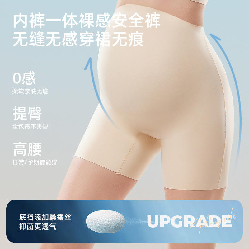 【Category A】Summer Thin Maternity Safety Shorts, High-Waisted, Tummy Control, Plus Size, Base Layer Five-Point Shorts, High Elasticity, Cool Feeling Shorts