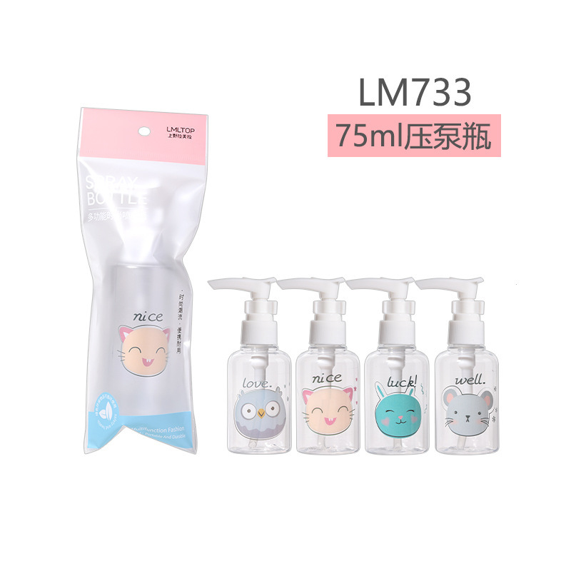Botella pulverizadora de dibujos animados LMLTOP, botella a presión, paquete individual, botella pulverizadora de PET, botella vacía, botella de viaje para cosméticos, botella recargable, colección