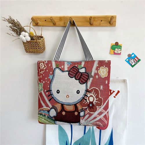 New style women's canvas hand-held shoulder bag cartoon woven rust simple large-capacity shopping bag short-distance travel large bag