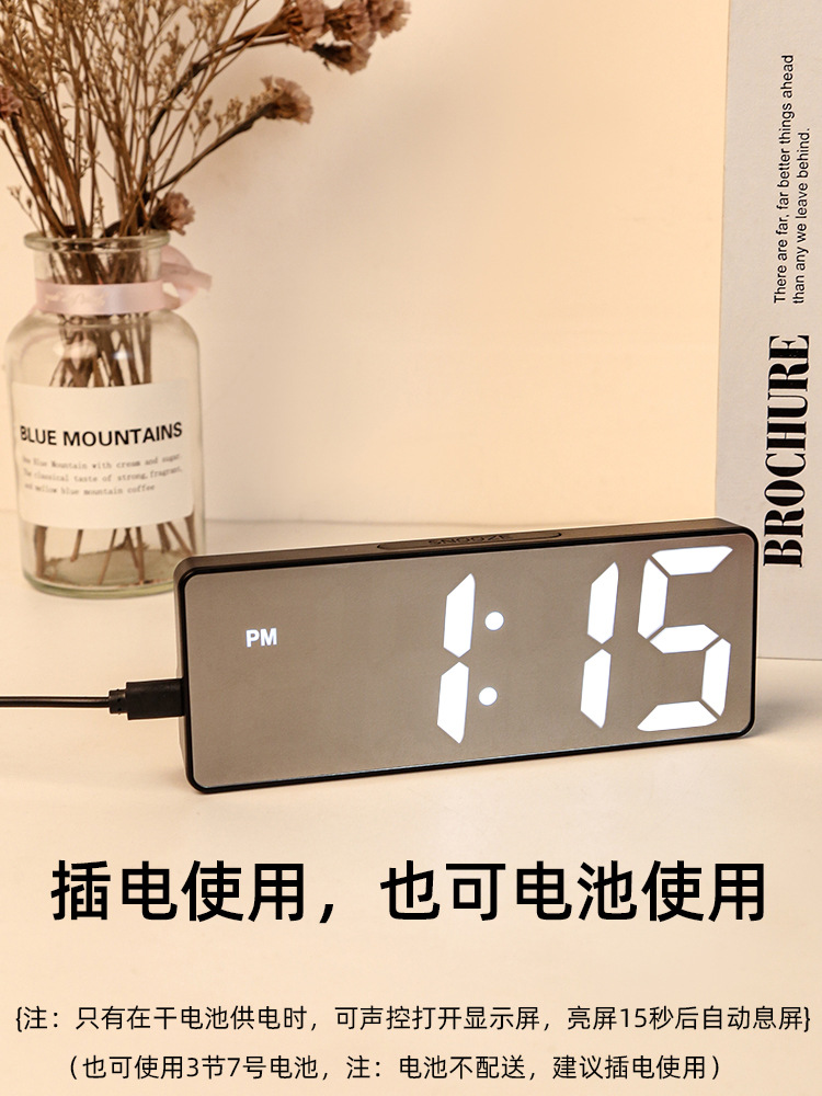빛나는 거울 시계 데스크탑 시간 시계 LED 디지털 디스플레이 장식품 전자 알람 시계 학생 기숙사