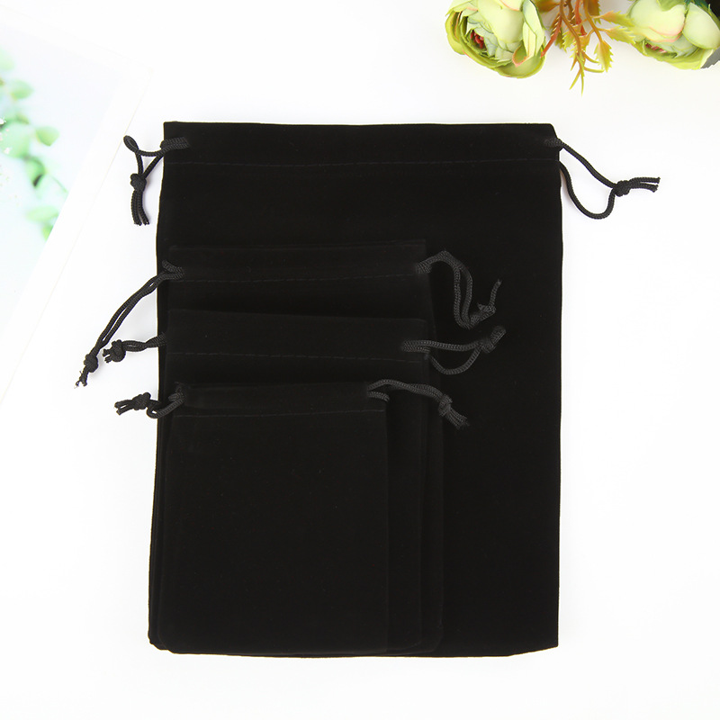 Bolsa de terciopelo negro de alta gama con cordón flocado gafas de tela auriculares de almacenamiento de energía móvil embalaje bolsa de regalo