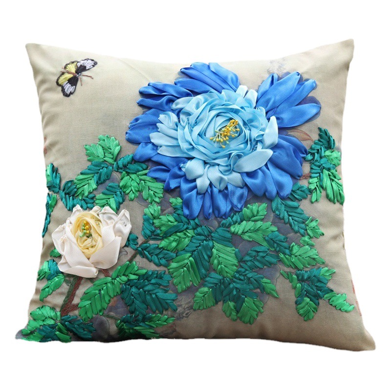 Nueva cinta de seda bordado funda de almohada hecha a mano material de bricolaje paquete cojín cubierta sala de estar tridimensional Cruz puntada entrega de una sola pieza