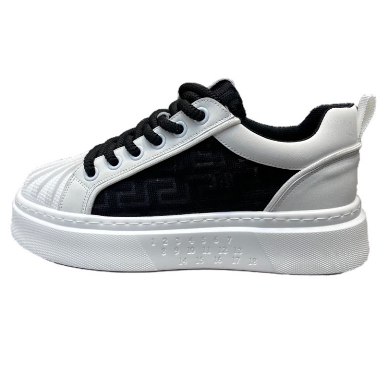 Pánske nové priedušné biele sieťované všestranné športové a voľnočasové topánky s hrubou podrážkou a piškótovou podrážkou na jar/leto 2024_voghion.com