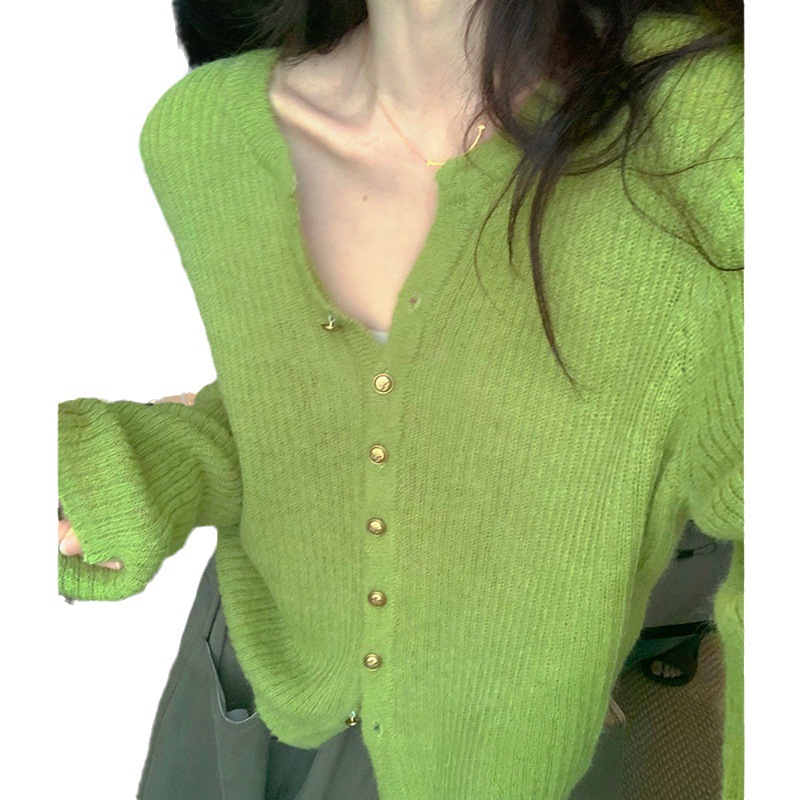 부드럽고 게으른 부드럽고 밀랍 같은 여성용 라운드 넥 니트 가디건, 가을 짧은 탑, 다용도의 달콤한 스웨터, 스몰 코트, 트렌디