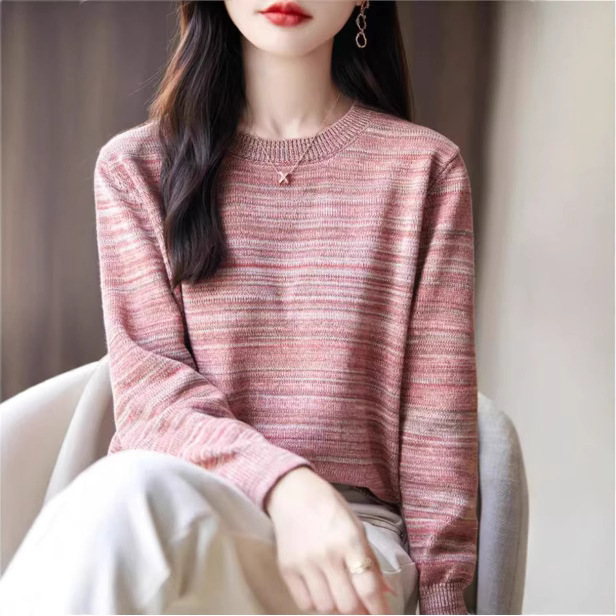 Autumn and Winter New Cotton Thickeneded Long-Sleeved Knitted Bottoming Shirt Women's Round Neck Sweater Korean Style Loose Inner Cotton Top