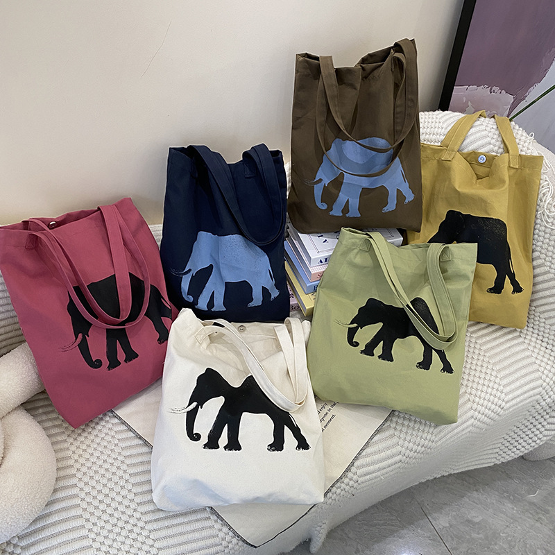 2025 New Cotton Canvas Bag Elephant Pattern All-match Relaxed Shoulder Bag Shopping 2025 New Cotton Canvas Bag Elephant Pattern All-match Relaxed Shoulder Bag Shopping