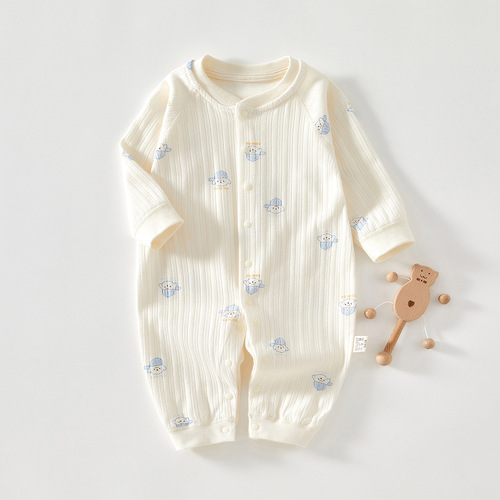 Baby jumpsuits, spring and autumn pajamas, pure cotton category A newborn clothes, autumn and winter baby bottoming clothes, long-sleeved harem clothes