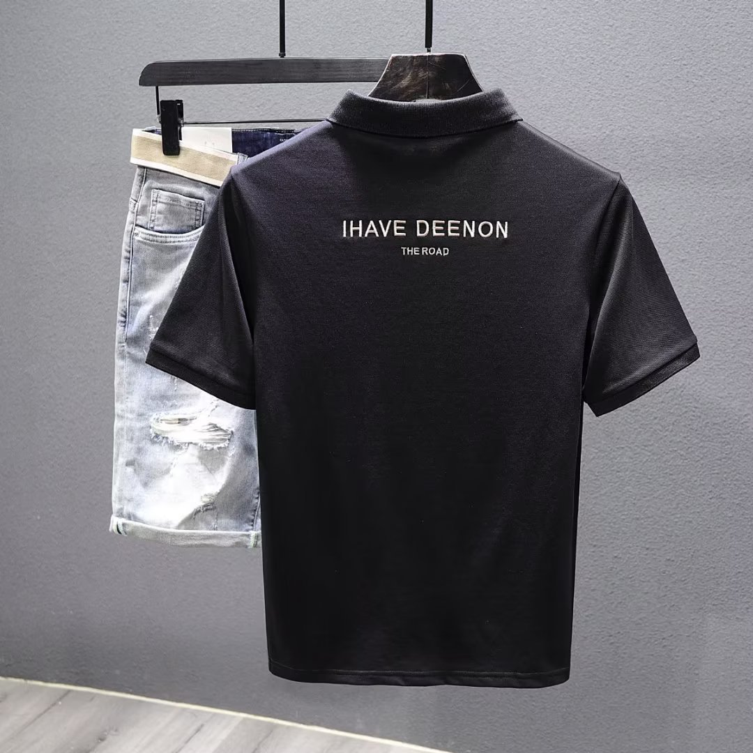 Sommerliches, dünnes, perlmuttfarbenes, gestreiftes Poloshirt für Herren mit kurzen Ärmeln, Marke, lockere und trendige Herren-Sommerstickerei_voghion.com