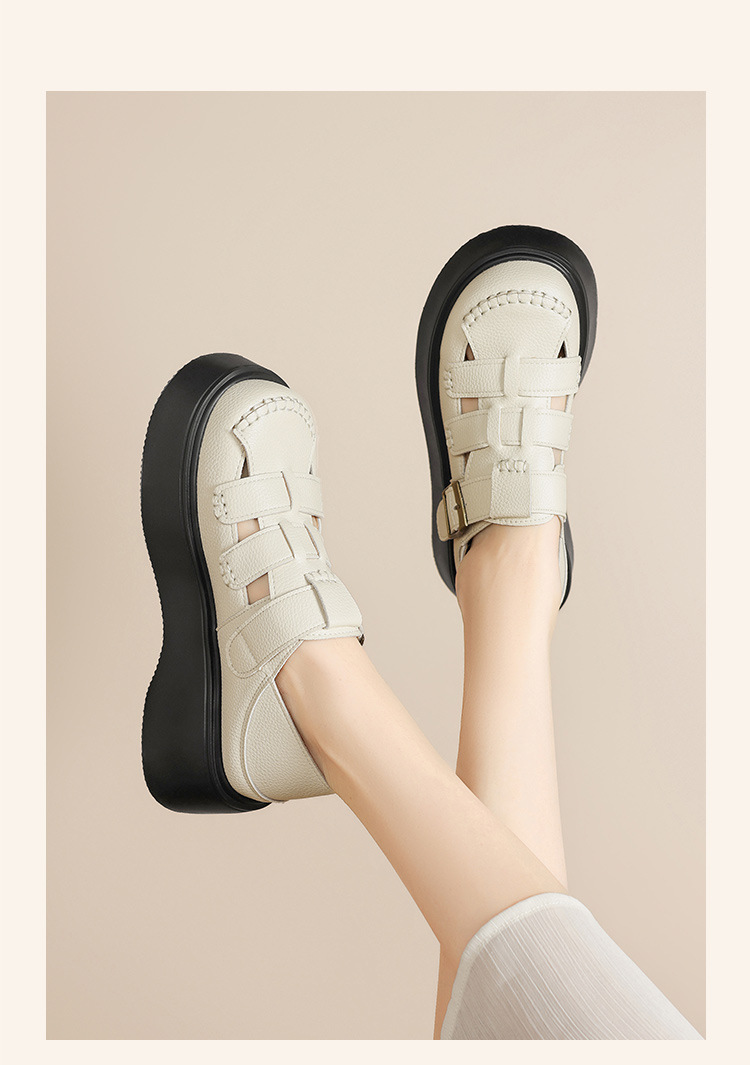 Sandal nữ đế dày phong cách La Mã, quai dệt kiểu Pháp cổ điển — AB16FP mét đen chi tiết 14