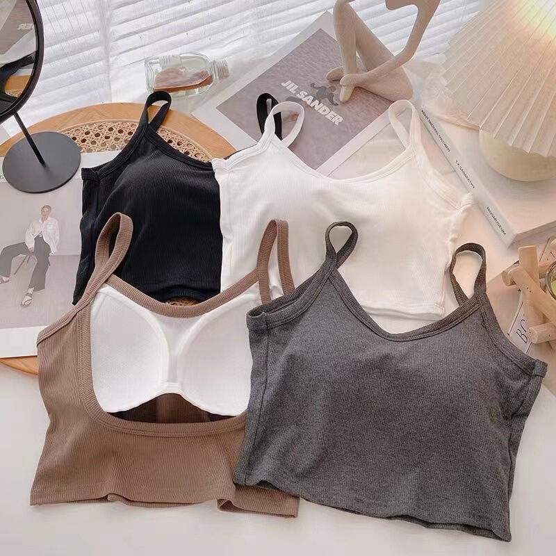 Korean-style Large U-back Thread Cotton One-piece Cup Sports Vest Fashionable All-match Short Chest-wrapped Navel Top