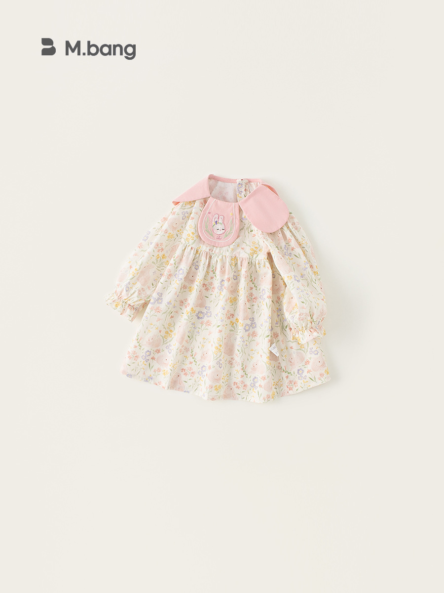 Yubao ropa infantil niñas vestidos de flores trituradas primavera y otoño 2026 nuevo estilo idílico viento muñeca de niños collar vestido de princesa de manga larga