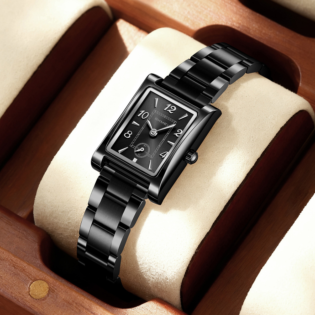 Momento de belleza relojes de pulsera retrógrados cuadrados de acero impermeable relojes de cuarzo comercio exterior al por mayor regalos personalizados fábrica de fuente