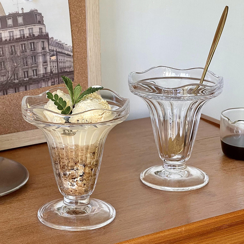 Taza de postre de vidrio alto Taza de pudín de helado Taza de yogur Taza de helado Batido de helado Taza de helado de bebida fría