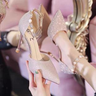 Niche Design Car Show High-Heeled Sandals Women's Stiletto 2025 Summer New Bridal Wedding Shoes Popular Elegant Flats