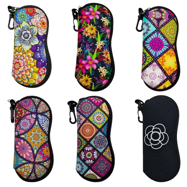 Diving Material Printed Sunglasses Bag, Outdoor Portable Glasses Bag, Waterproof and Anti-Fall Zipper Glasses Storage Bag