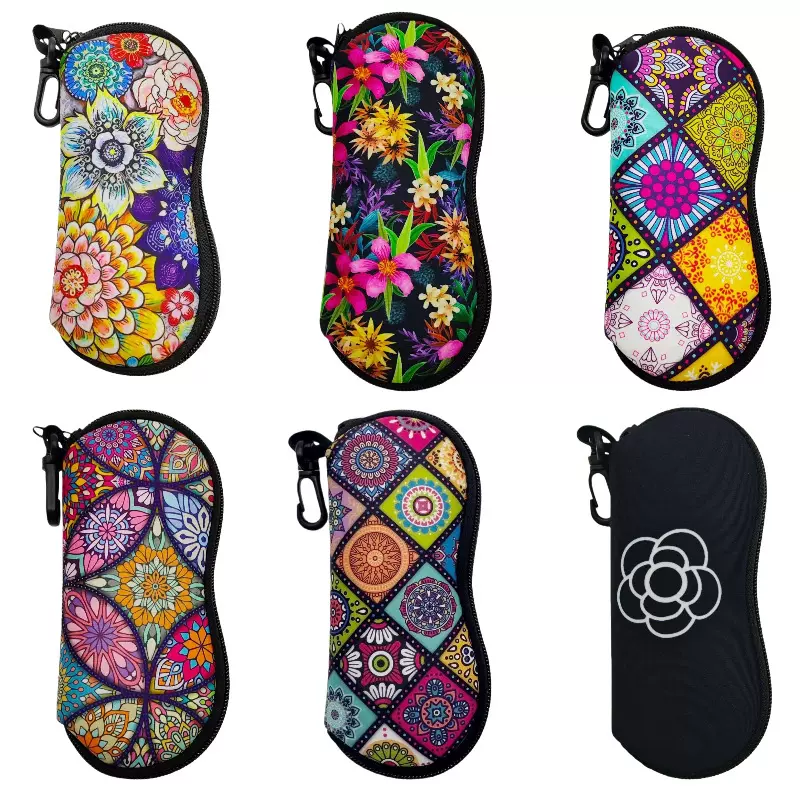 潜水料印花太阳眼镜袋户外便携眼镜袋盒防水防摔拉链眼镜收纳包袋