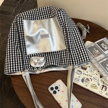 新款PU双面包女百搭大容量格子单肩包简约日系纯色托特包通勤包