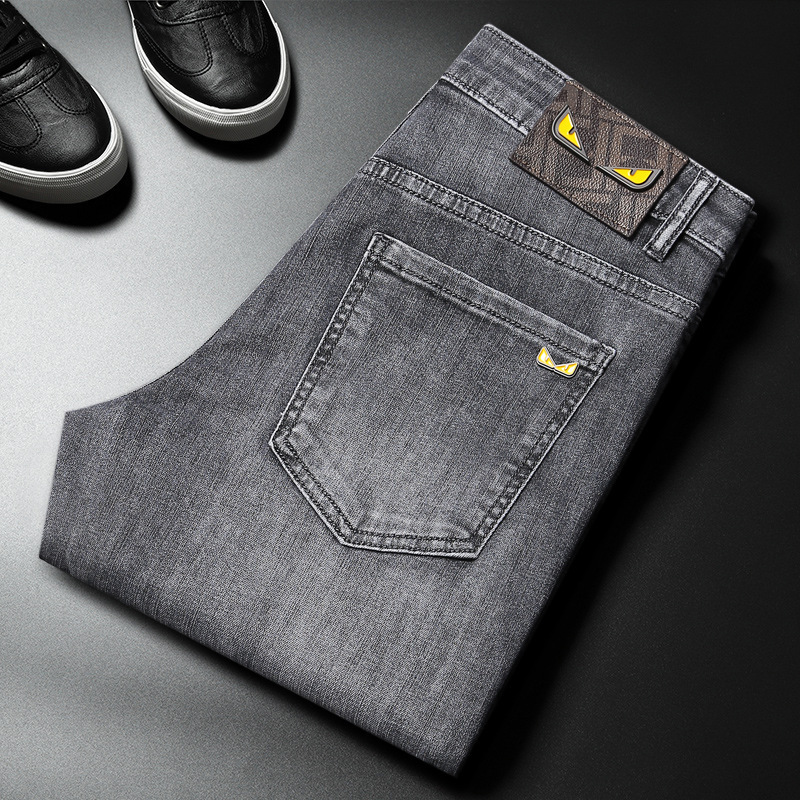 Summer Thin High-end Trendy Brand Gray Black Jeans Men's Elastic Slim-fit Small Monster Light Luxury Fashionable Men's Pants Summer Thin High-end Trendy Brand Gray Black Jeans Men's Elastic Slim-fit Small Monster Light Luxury Fashionable Men's Pants