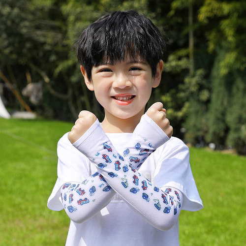 Children's Ice Sleeve Sunscreen Cute Cartoon Arm Cover Summer UV Protection Ice Silk Universal Protective Arm Sleeves for Boys and Girls