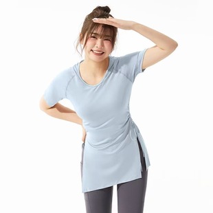 Yoga Slimming Look Running Sports Blouse Quick-Drying Extended Version Fitness Large Size Fat mm Ice Silk Pilates Top Women's Summer