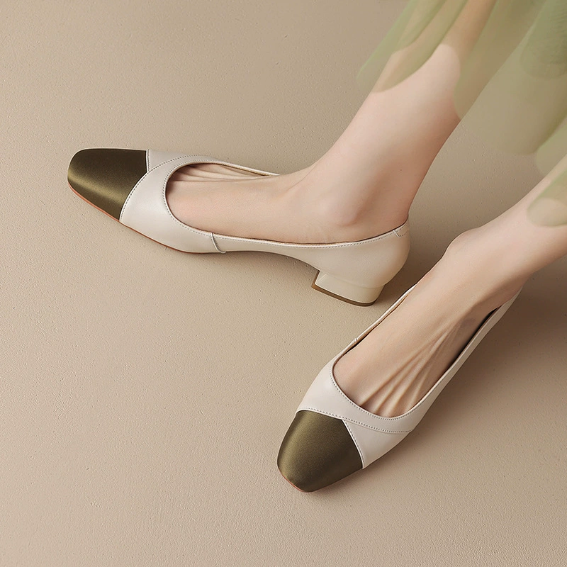 Элегантные туфли на мелком толстом каблуке с круглым носком и вышивкой из воловьей кожи во французском художественном стиле, женские летние Новые прогулочные туфли на среднем каблуке