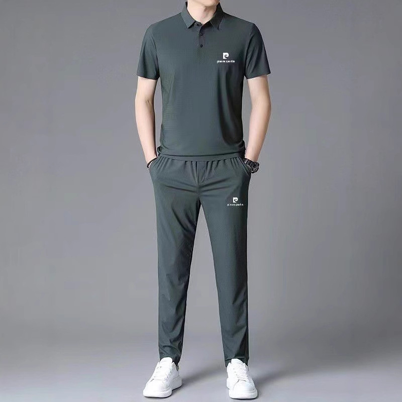 Pickup Truck Summer New Men's Sports suit Thin Lapel Ice Silk Breathable Polo Shirt Middle-aged Fashion Casual Pants