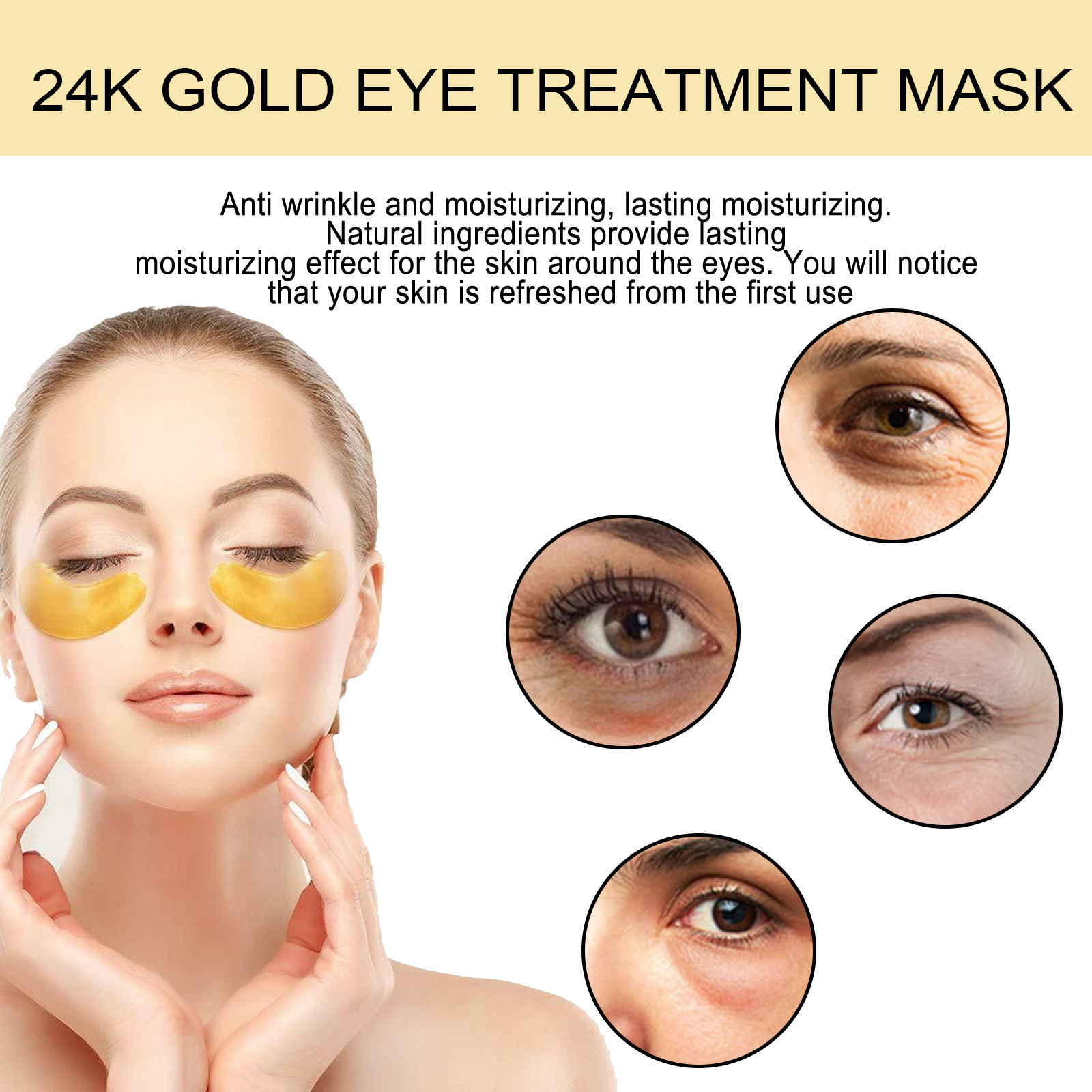 EELHOE Gold-Augenmaske, hydratisierend und feuchtigkeitsspendend, straffend und festigend, gegen Tränensäcke, feine Linien an den Augenwinkeln, Augenpflege_voghion.com