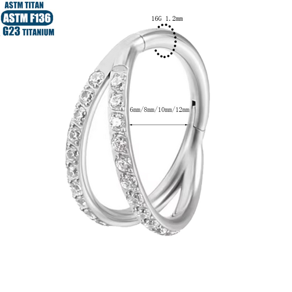 F136 Titanium Alloy Nose Ring Double Layer Septum Clicker Zircon Earring - Black, 1.2mm x 12mm detail image 7