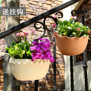 壁掛花盆塑料半圓懶人自動吸水盆水培吊盆圍欄懸掛花盆牆壁壁掛盆