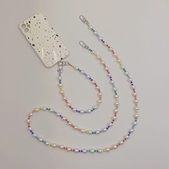 Japanese and Korean Style Red Notebooks INS Inspired Pearl and Colorful Rice Bead Fashion Anti-Lost Handbag Shoulder Cross Pendant Phone Chain
