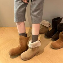 厚底雪地靴女2025新款冬季加绒两穿勃肯短靴皮毛一体保暖东北棉鞋
