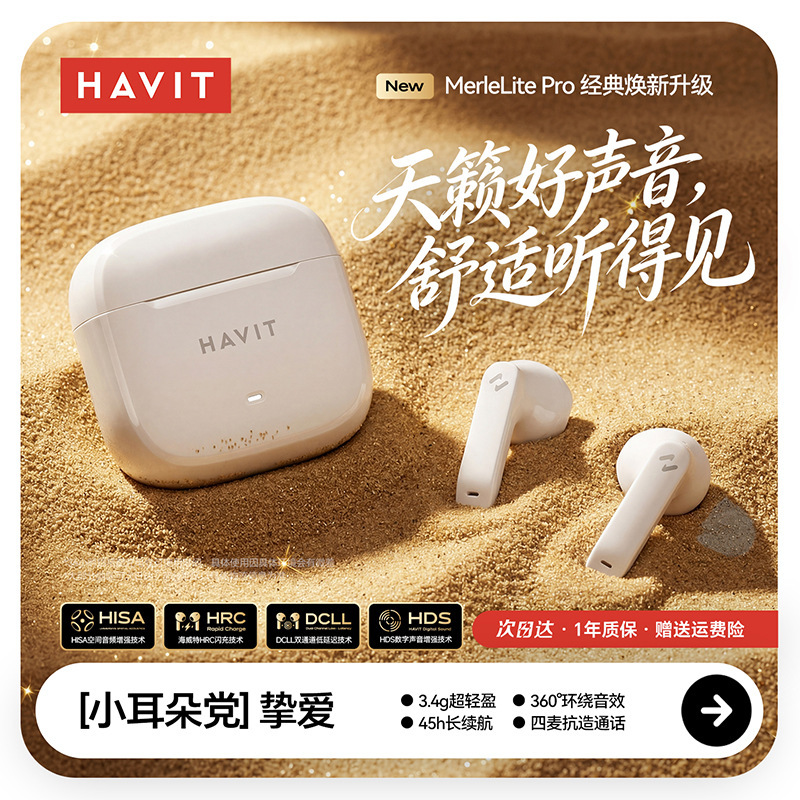 Havit Tw966 Wireless Bluetooth Headphones 2026 New Model 6.0 Ultra-Long Battery Life Small Ear Wireless Headphones