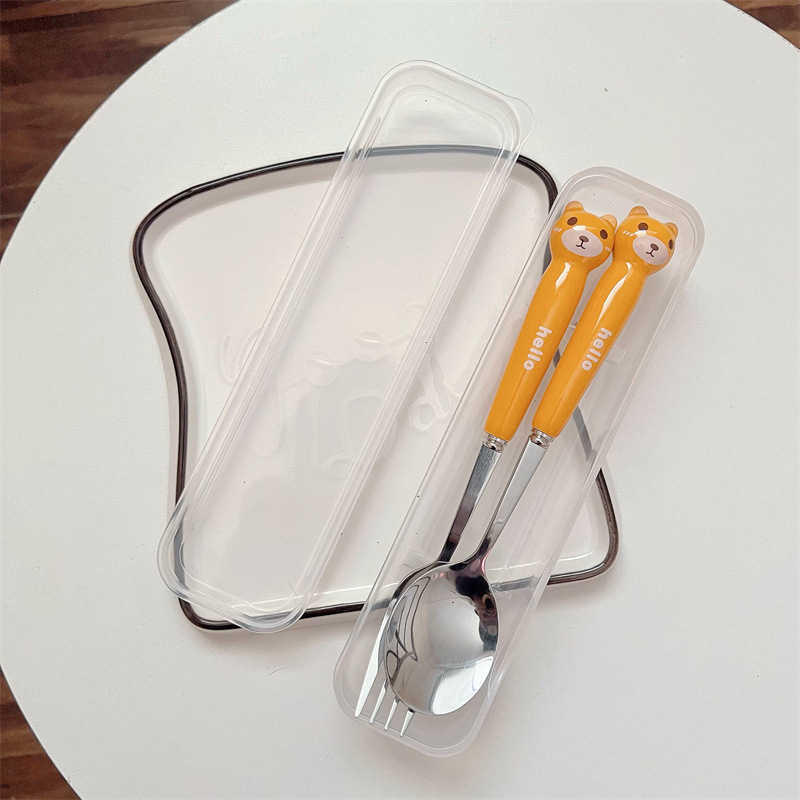 노란 곰 숟가락 포크 (투명 상자)