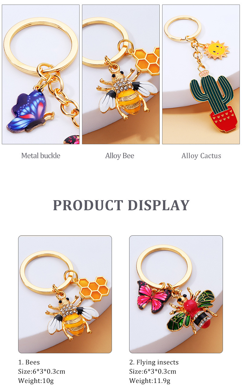 Mignon Cactus Tournesol Abeille Alliage Vernis Au Four Placage Strass Porte-clés display picture 3