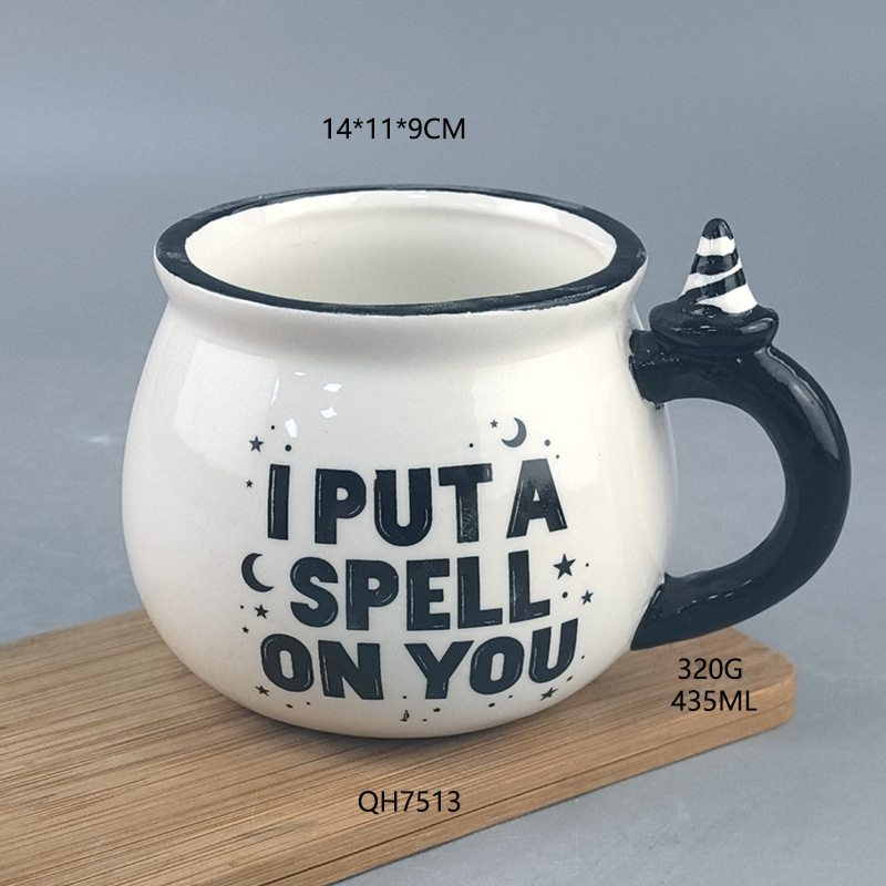 Taza de cerámica de Halloween Taza de caldera Sombrero de bruja Mango de fantasma lindo Festival de fantasmas Taza de bruja Ideas