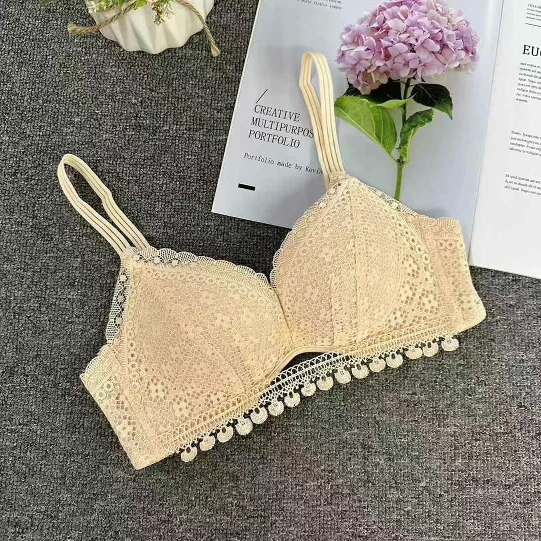 2026 encaje cómodo y sexy hueco sin anillo de acero ropa interior gruesa pecho pequeño ajustable tipo bra de pecho