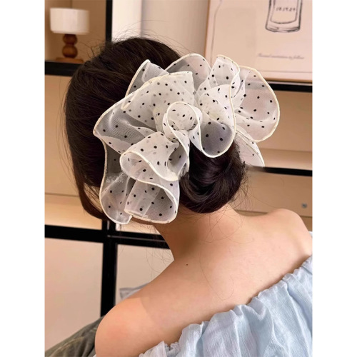 Chic polka dot net skirt hair tie 2025 new style ultra-fairy large intestine hair tie flower large hair ribbon hair ornament