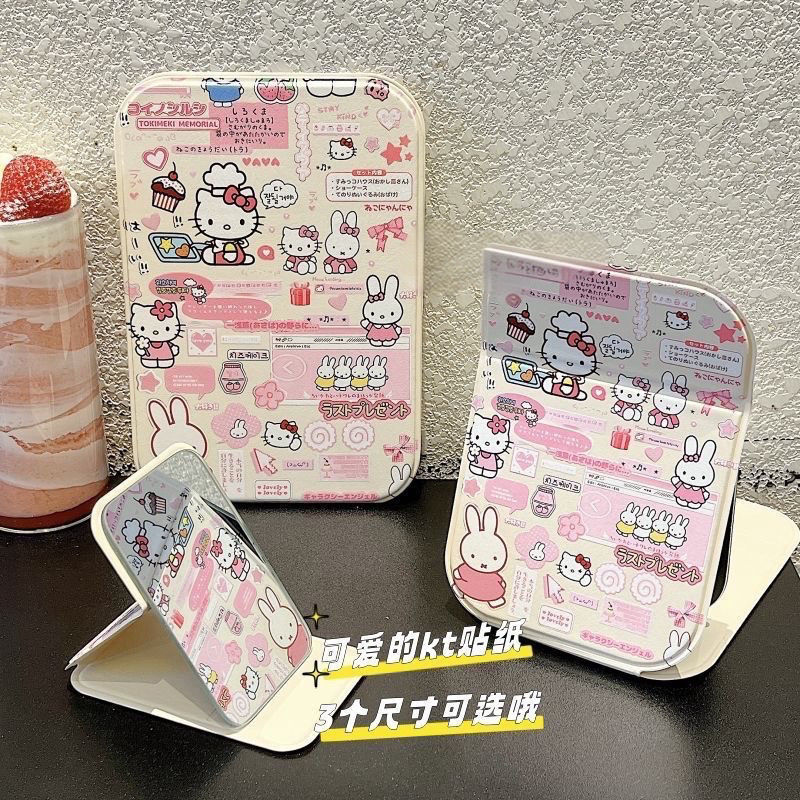 Cute Cartoon Kt Portable Makeup Mirror Student Dormitory Bag Foldableing Hello Kitty Desktop Makeup Mirror Popular Model