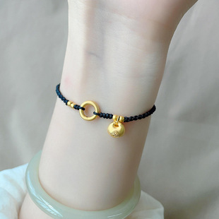 Xiao Pang Fu Jin Tuo Tuo Ping An Buckle Haoyun Bead Hand Rope Black and Red Hand-woven Bracelet This Year Gift Valentine's Day