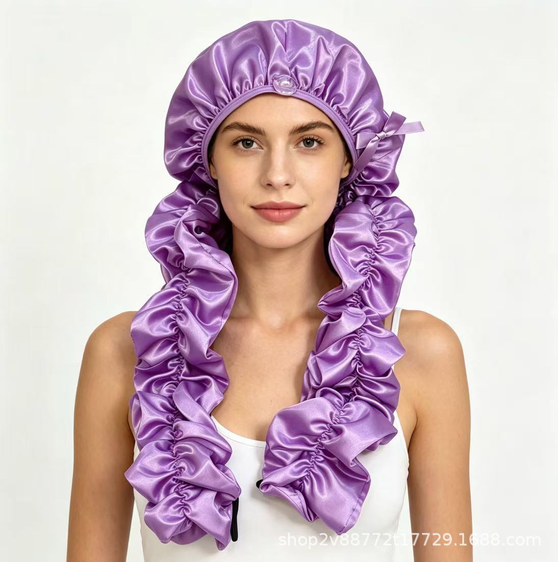 Cross-border nueva gorra de dormir de satén rizado sin calefacción, diseño antideslizante para trenzado y estilo de cabello largo image 4