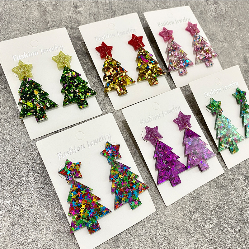 国境を越えたクリスマスツリーのイヤリングが輝いているアクリルがファッション的なイヤリングをつなぎ合わせて欧米の祝日insが流行しているアクセサリーの新製品|undefined