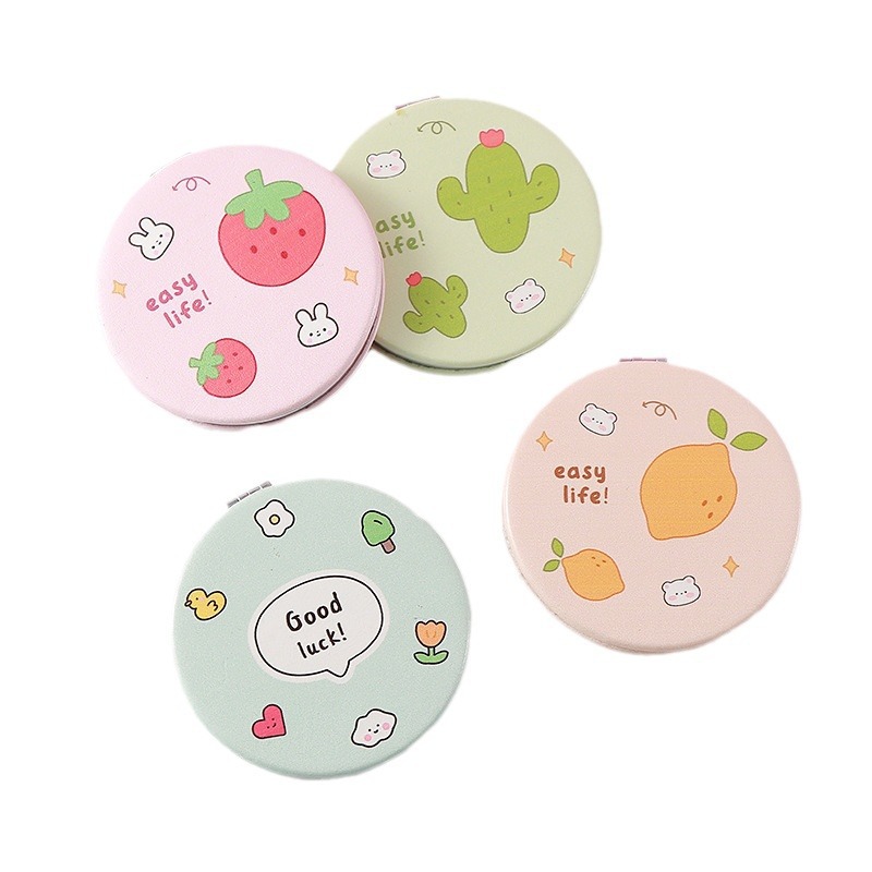 Espejo de maquillaje redondo pequeño fresco de estilo vegetal hogar encantador dibujos animados espejo de maquillaje plegable de alta definición espejo plegable de estudiantes