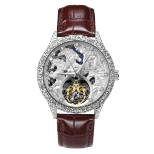 SKONE new men's watch three-dimensional relief Retro Mechanical Watch Belt large dial watch live popular watch