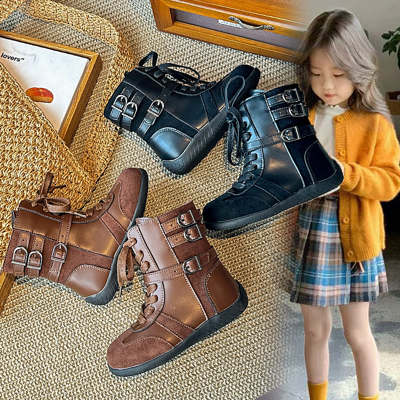 女童时尚百搭赛车马丁靴2025年秋季新款小女孩跨境靴子中大童靴