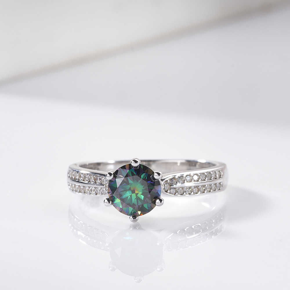 Anillo rojo de siete colores super brillante de moissanita ligero de lujo de plata esterlina de moissanita de 12 quilates anillo de diamantes de simulación