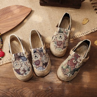 2025 Spring and Autumn Summer New All-match Cloth Shoes Ethnic Women's Shoes Hot Comfortable Breathable Cotton and Linen Round-toe Bear Shoes