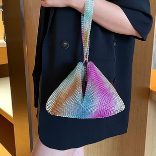 Bag women's bag 2023 underarm bag new simple fashion hand color rhinestone shoulder bag underarm evening bag